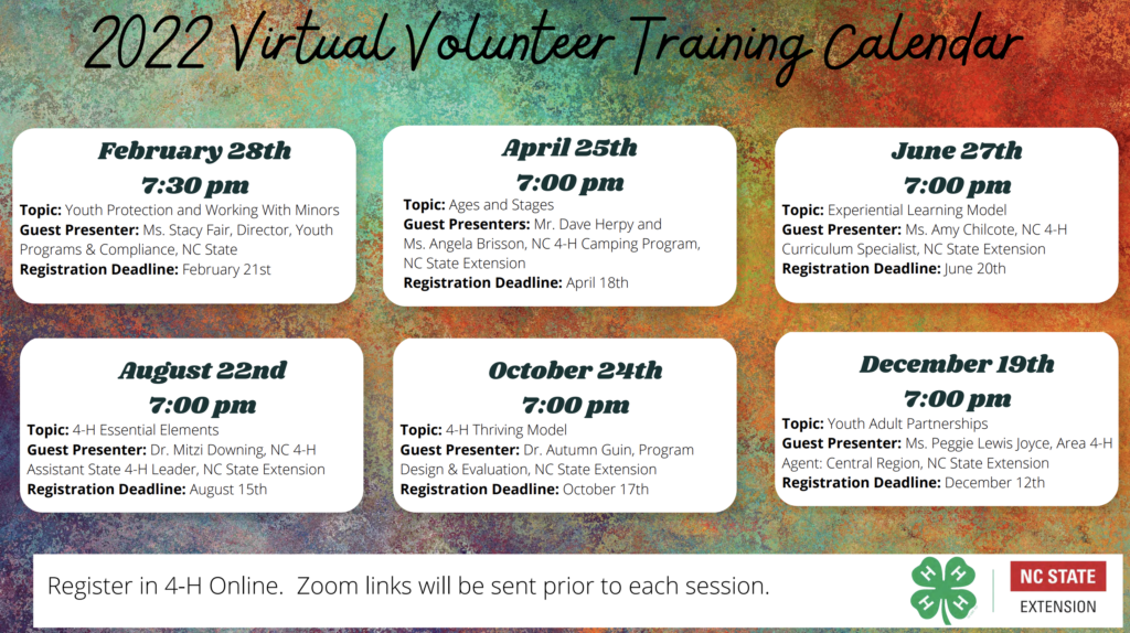2022 Virtual Volunteer Training Calendar