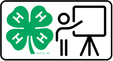 4-H logo with graphic of person presenting in front of a screen