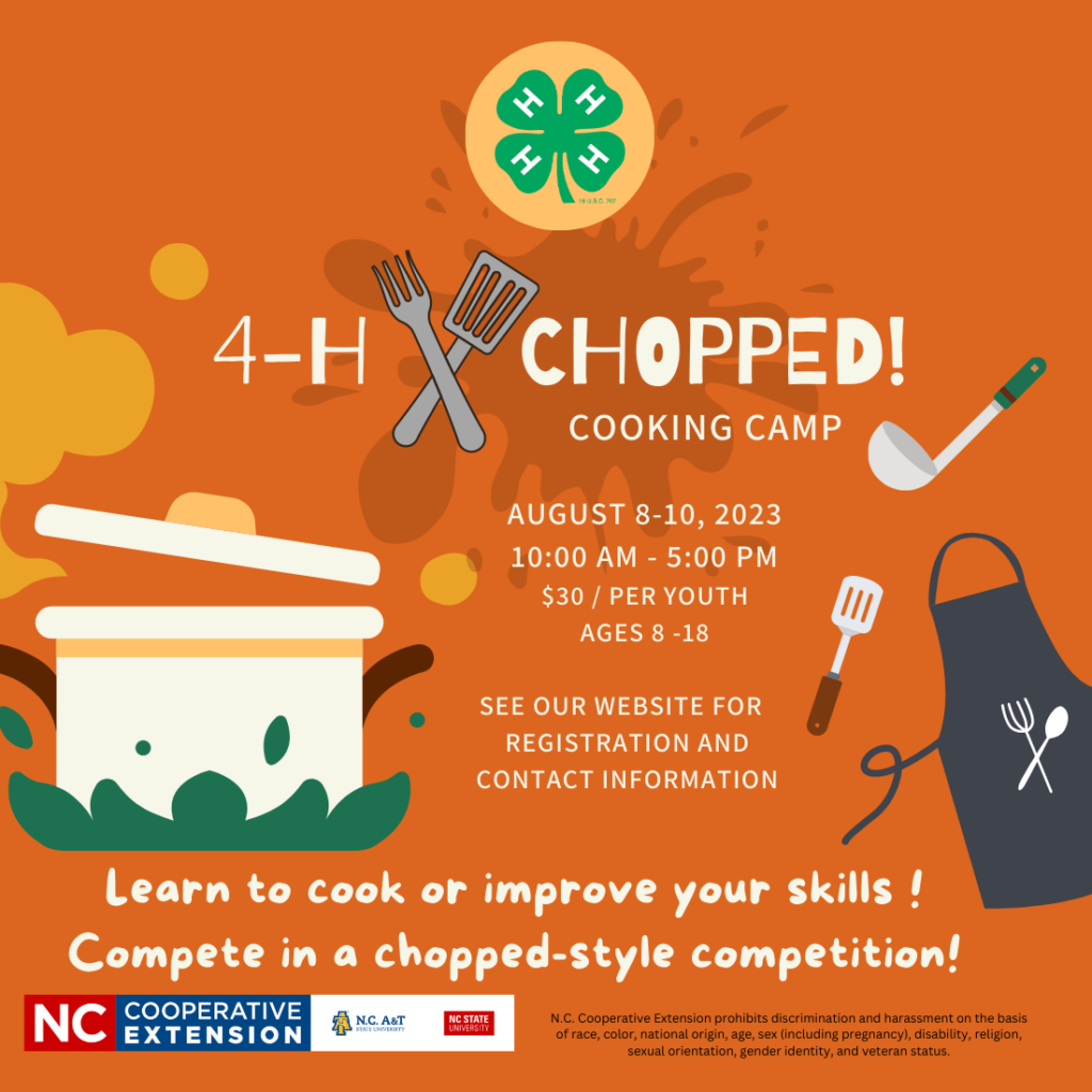 Youth 4-H Chopped Camp info graphic. Click the link to access the information that is on the graphic and in the webpage