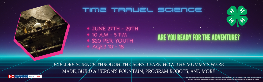 Time Travel Science Camp Information Header - Info on header image is in the body of the page.