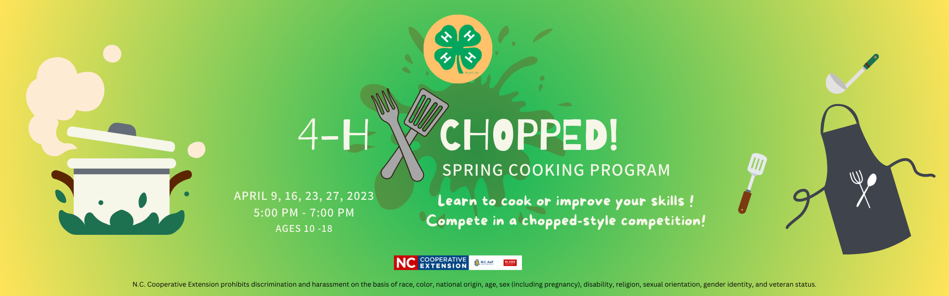 Header image of cooking utensils and 4-H logo. Info on image is in body of page